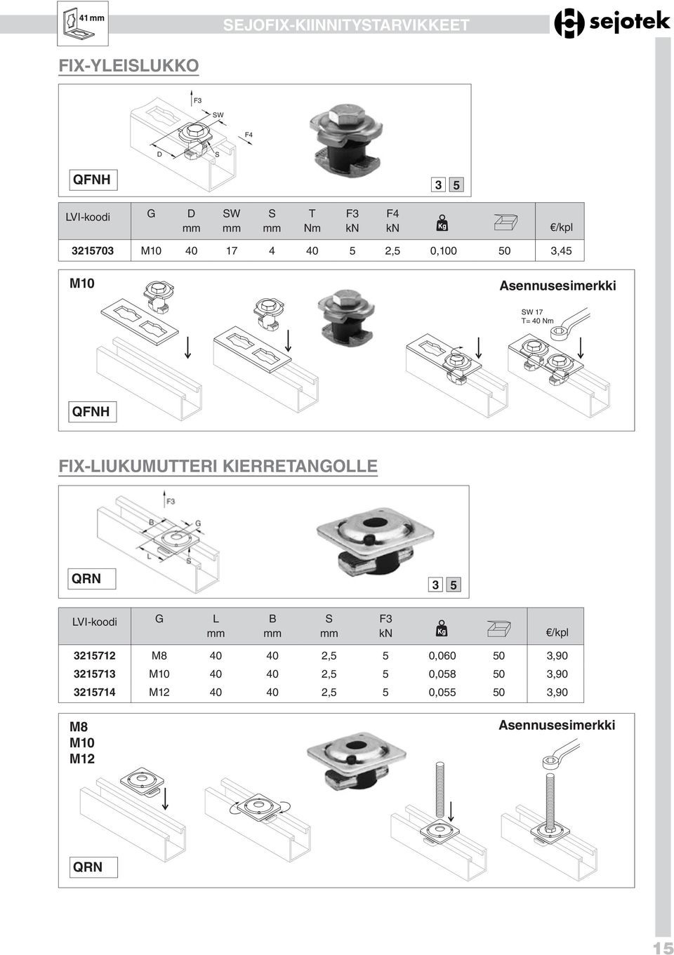 FIX-IUKUMUTTERI KIERRETANGOE QRN 5 VI-koodi G B S F kn 215712 M8 40 40 2,5 5 0,060 50,90