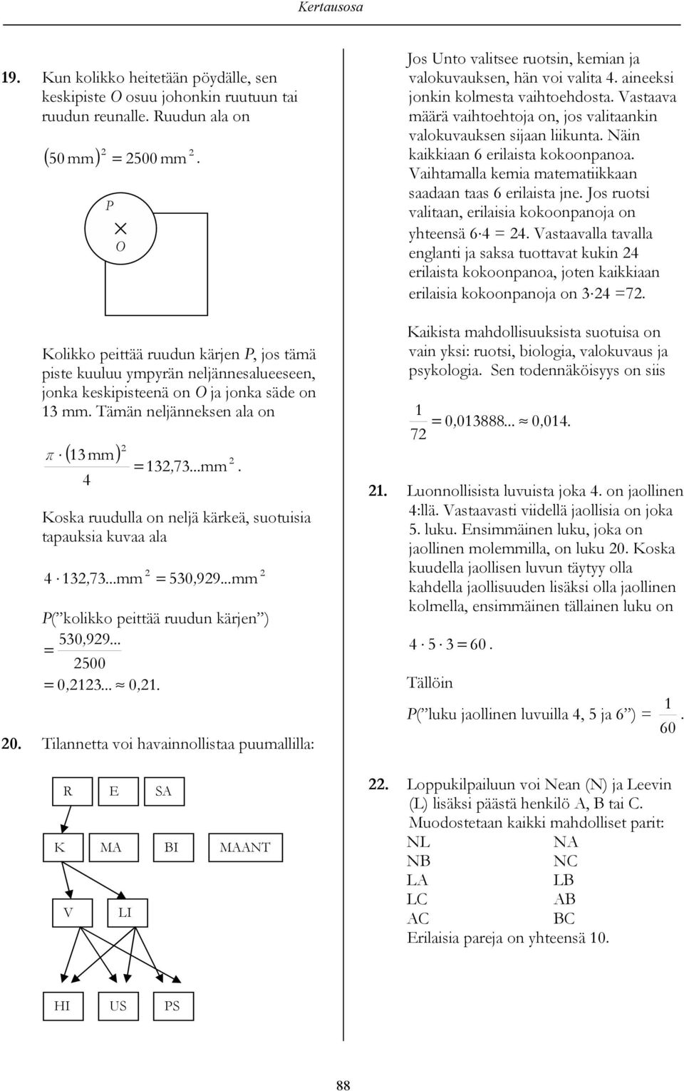 .. mm Koska ruudulla on neljä kärkeä, suotuisia tapauksia kuvaa ala, 7... mm 0,