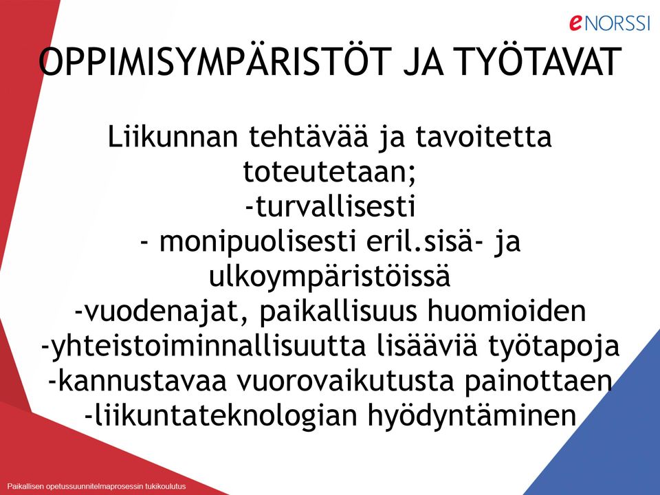 sisä- ja ulkoympäristöissä -vuodenajat, paikallisuus huomioiden