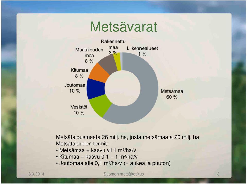 ha Metsätalouden termit: Metsämaa = kasvu yli 1 m³/ha/v