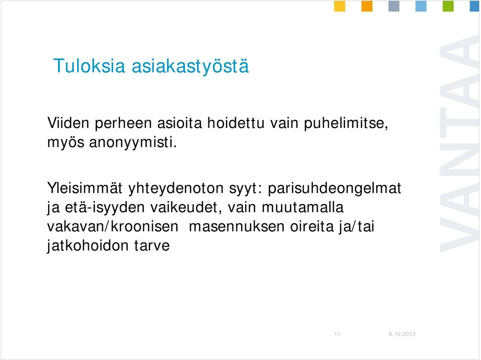 Yleisimmät yhteydenoton syyt: parisuhdeongelmat ja etä-isyyden