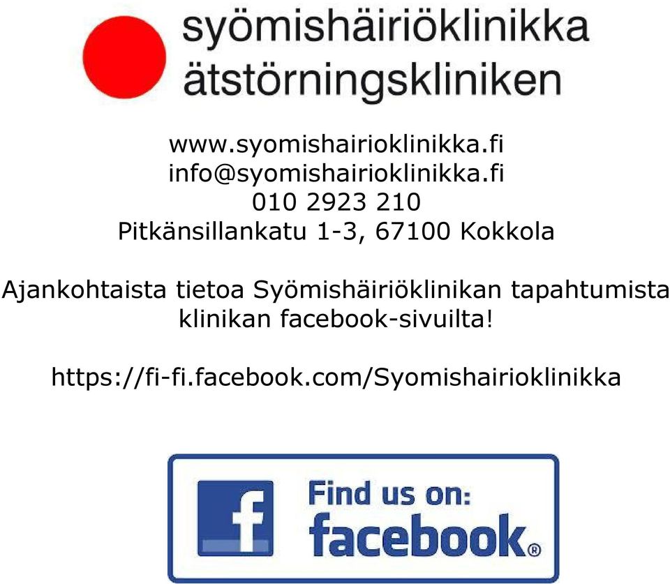 Ajankohtaista tietoa Syömishäiriöklinikan tapahtumista