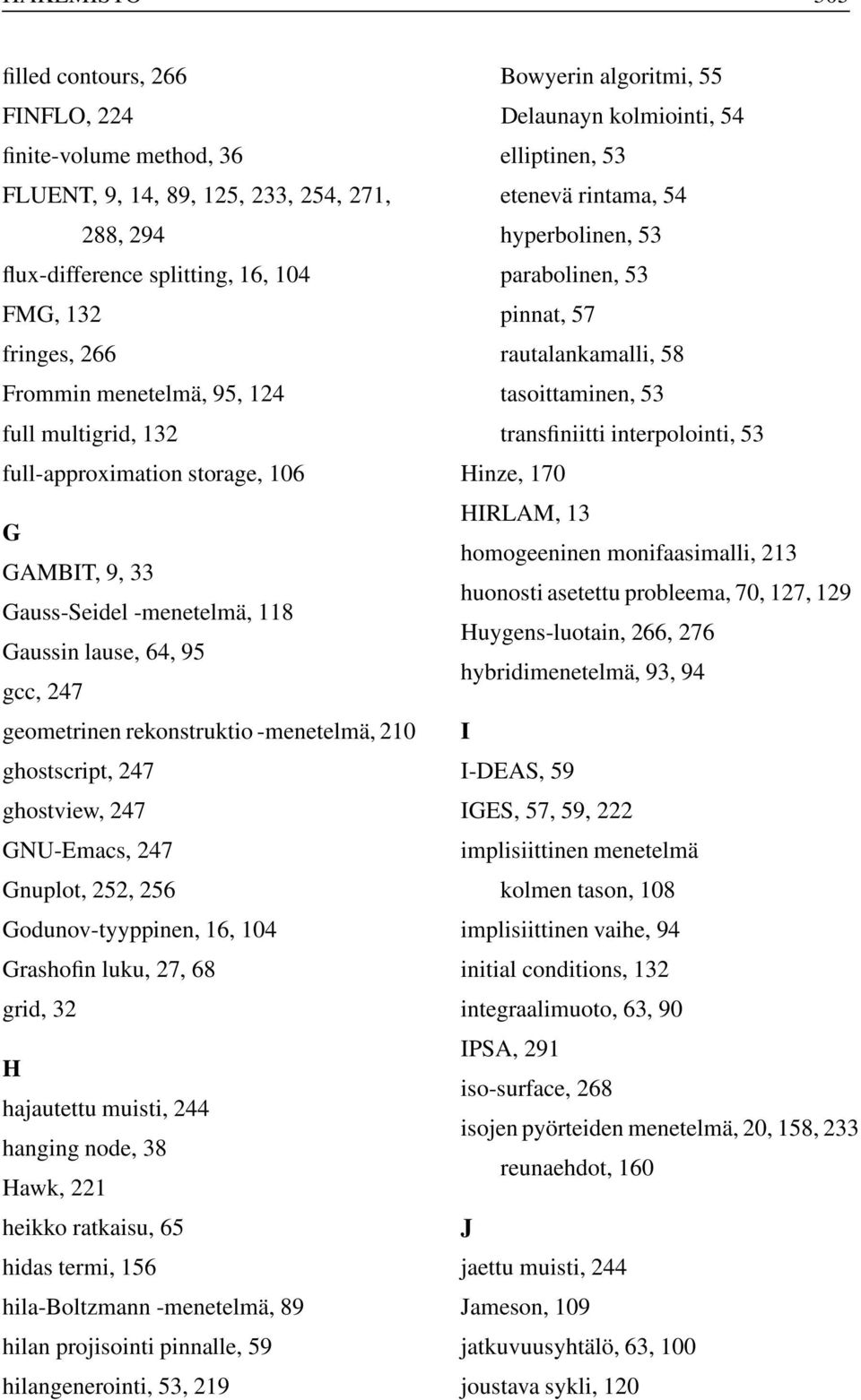 transfiniitti interpolointi, 53 full-approximation storage, 106 Hinze, 170 HIRLAM, 13 G homogeeninen monifaasimalli, 213 GAMBIT, 9, 33 huonosti asetettu probleema, 70, 127, 129 Gauss-Seidel