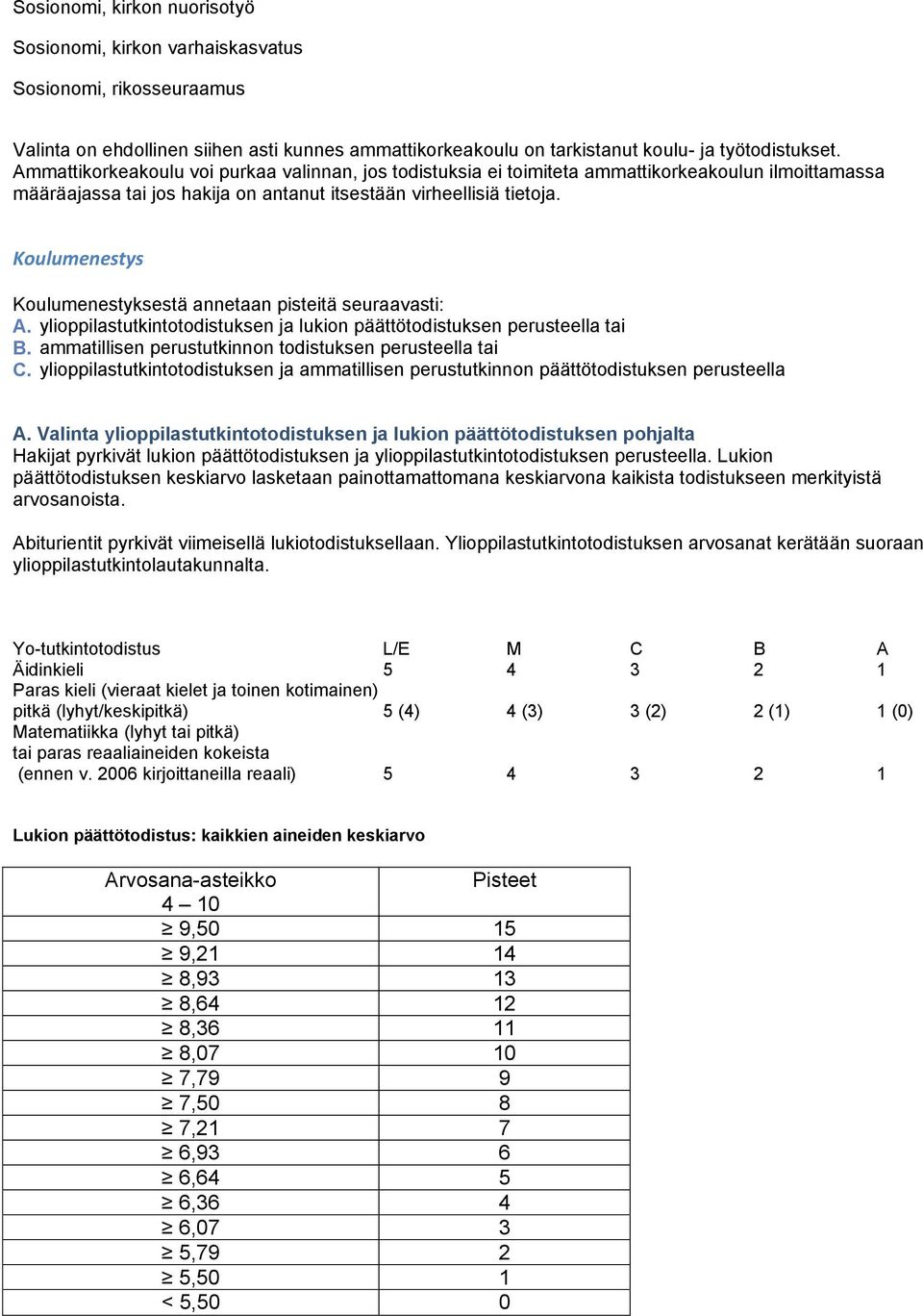 Koulumenestys Koulumenestyksestä annetaan pisteitä seuraavasti: A. ylioppilastutkintotodistuksen ja lukion päättötodistuksen perusteella tai B.