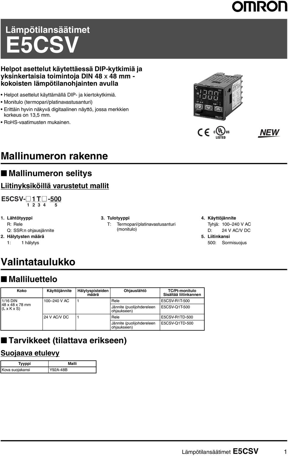 Mallinumeron rakenne Mallinumeron selitys Liitinyksiköillä varustetut mallit ECSV-@ T@ -. Lähtötyyppi R: Rele Q: SSR:n ohjausjännite. Hälytysten määrä : hälytys.
