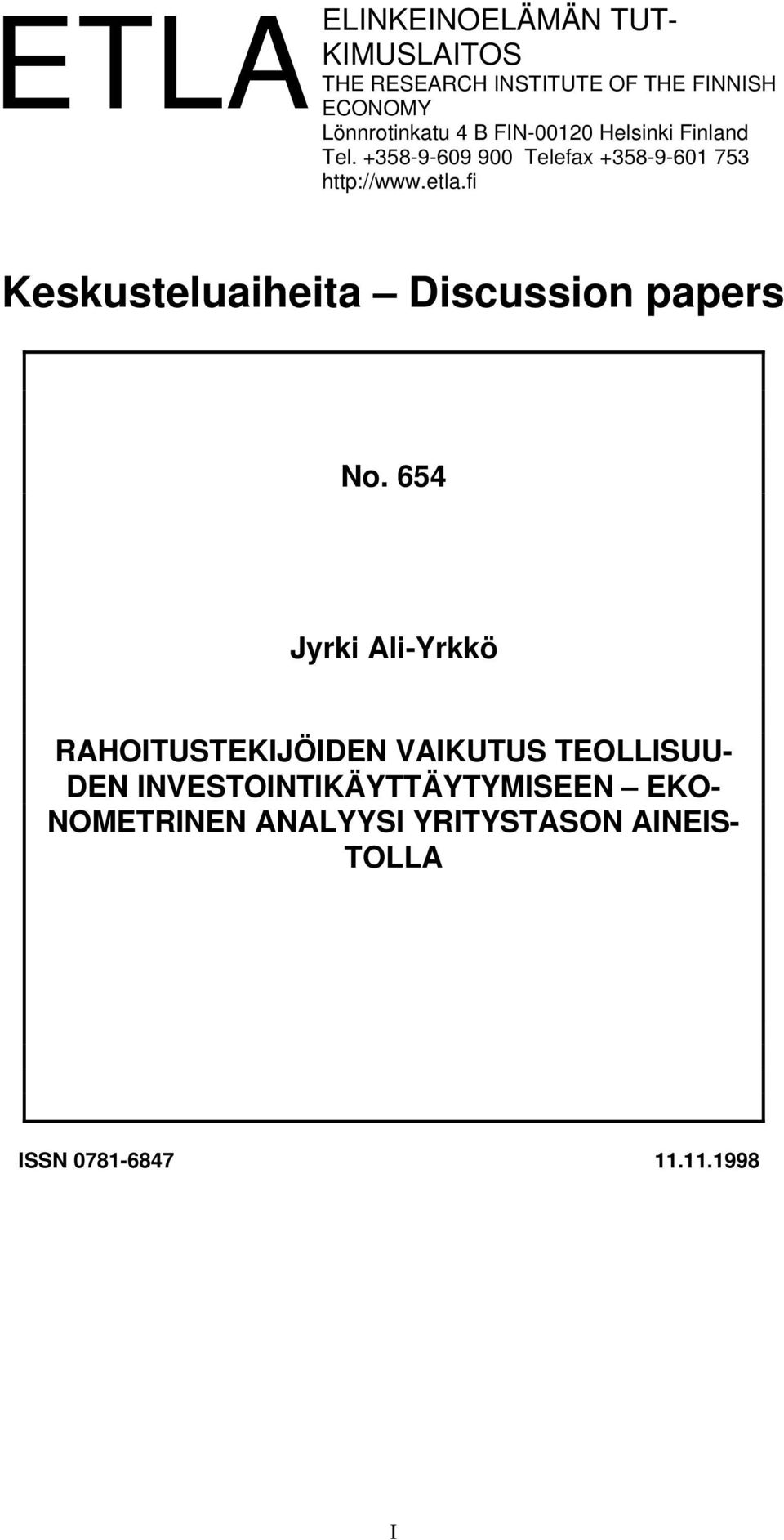 fi Keskusteluaiheita Discussion papers No.