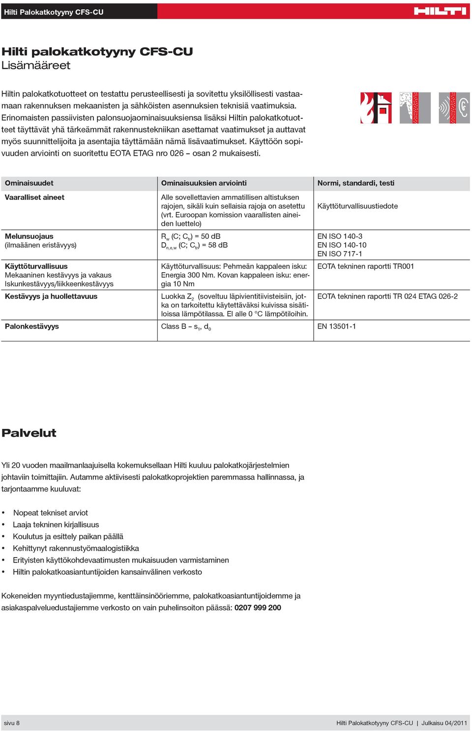 45% 45% Erinomaisten passiivisten palonsuojaominaisuuksiensa lisäksi Hiltin palokatkotuotteet täyttävät yhä tärkeämmät rakennustekniikan asettamat vaatimukset ja auttavat myös suunnittelijoita ja