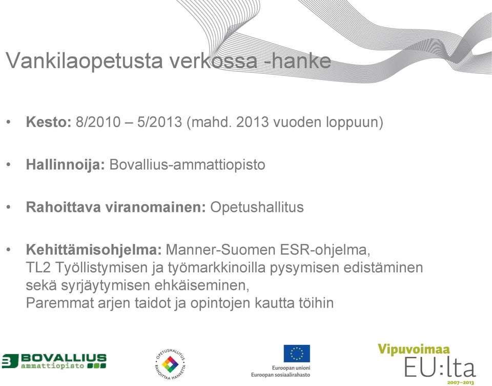 Opetushallitus Kehittämisohjelma: Manner-Suomen ESR-ohjelma, TL2 Työllistymisen ja