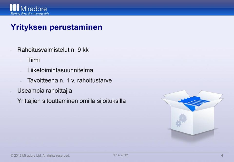 rahoitustarve Useampia rahoittajia Yrittäjien