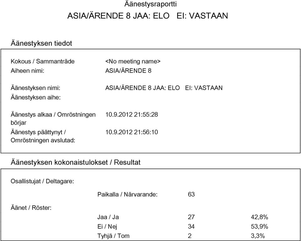 ASIA/ÄRENDE 8 JAA: ELO EI: VASTAAN 10.9.