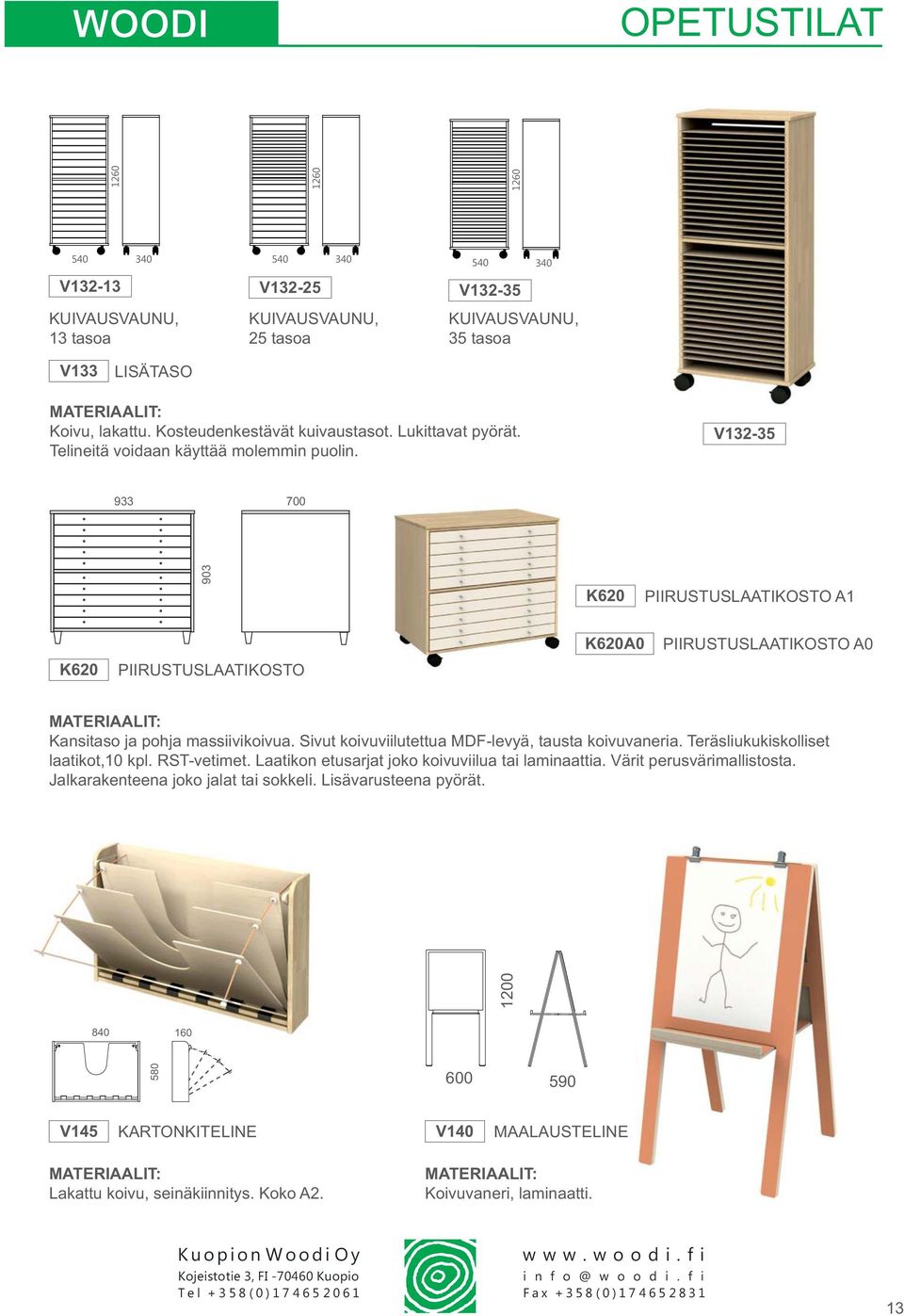 V132-35 933 700 903 K620 PIIRUSTUSLAATIKOSTO A1 K620 PIIRUSTUSLAATIKOSTO K620A0 PIIRUSTUSLAATIKOSTO A0 Kansitaso ja pohja massiivikoivua. Sivut koivuviilutettua MDF-levyä, tausta koivuvaneria.