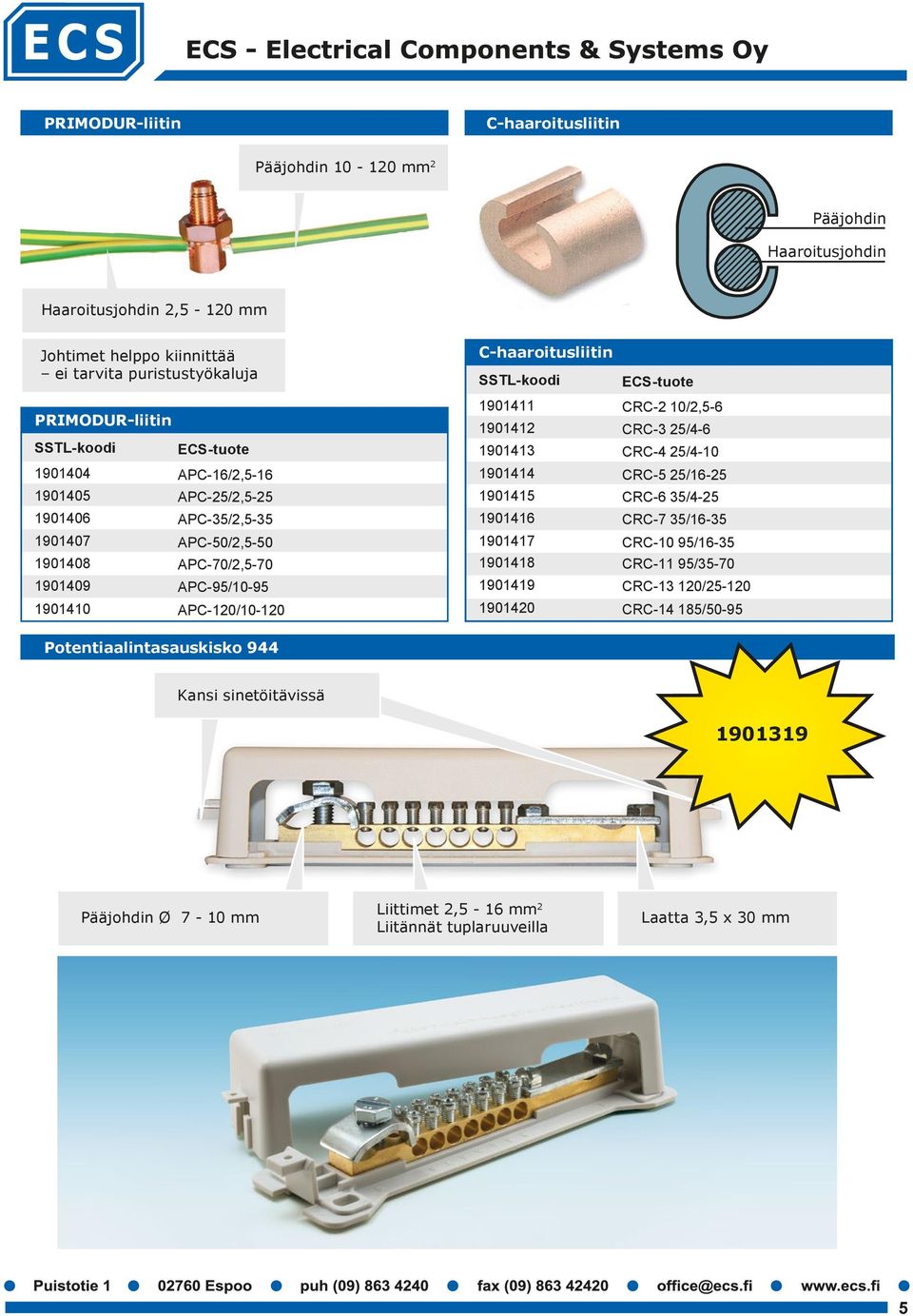ECS-tuote 1901411 1901412 CRC-2 10/2,5-6 CRC-3 25/4-6 1901413 CRC-4 25/4-10 1901414 1901415 CRC-5 25/16-25 CRC-6 35/4-25 1901416 CRC-7 35/16-35 1901417 CRC-10 95/16-35 1901418 CRC-11 95/35-70