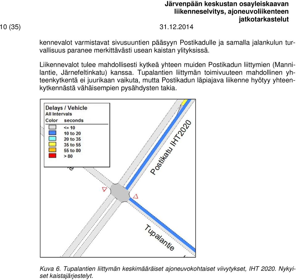 ylityksissä. Liikennevalot tulee mahdollisesti kytkeä yhteen muiden Postikadun liittymien (Mannilantie, Järnefeltinkatu) kanssa.