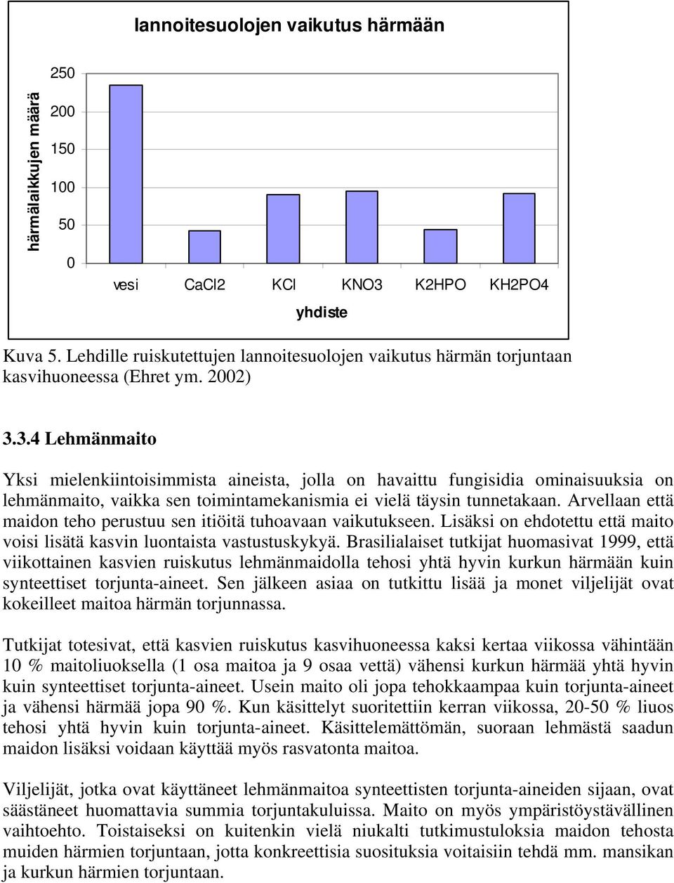 3.4 Lehmänmaito Yksi mielenkiintoisimmista aineista, jolla on havaittu fungisidia ominaisuuksia on lehmänmaito, vaikka sen toimintamekanismia ei vielä täysin tunnetakaan.