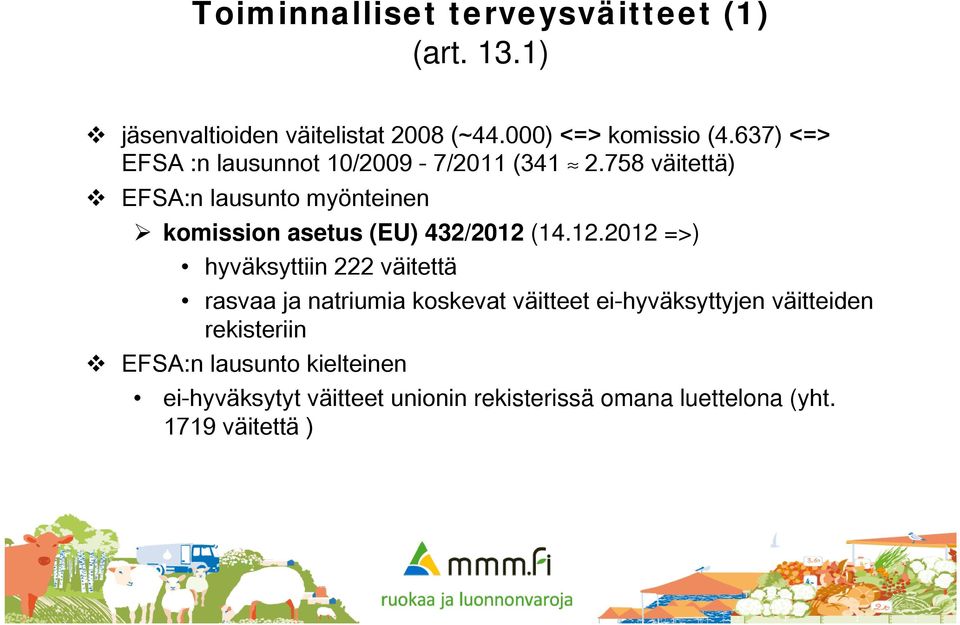 758 väitettä) EFSA:n lausunto myönteinen komission asetus (EU) 432/2012 