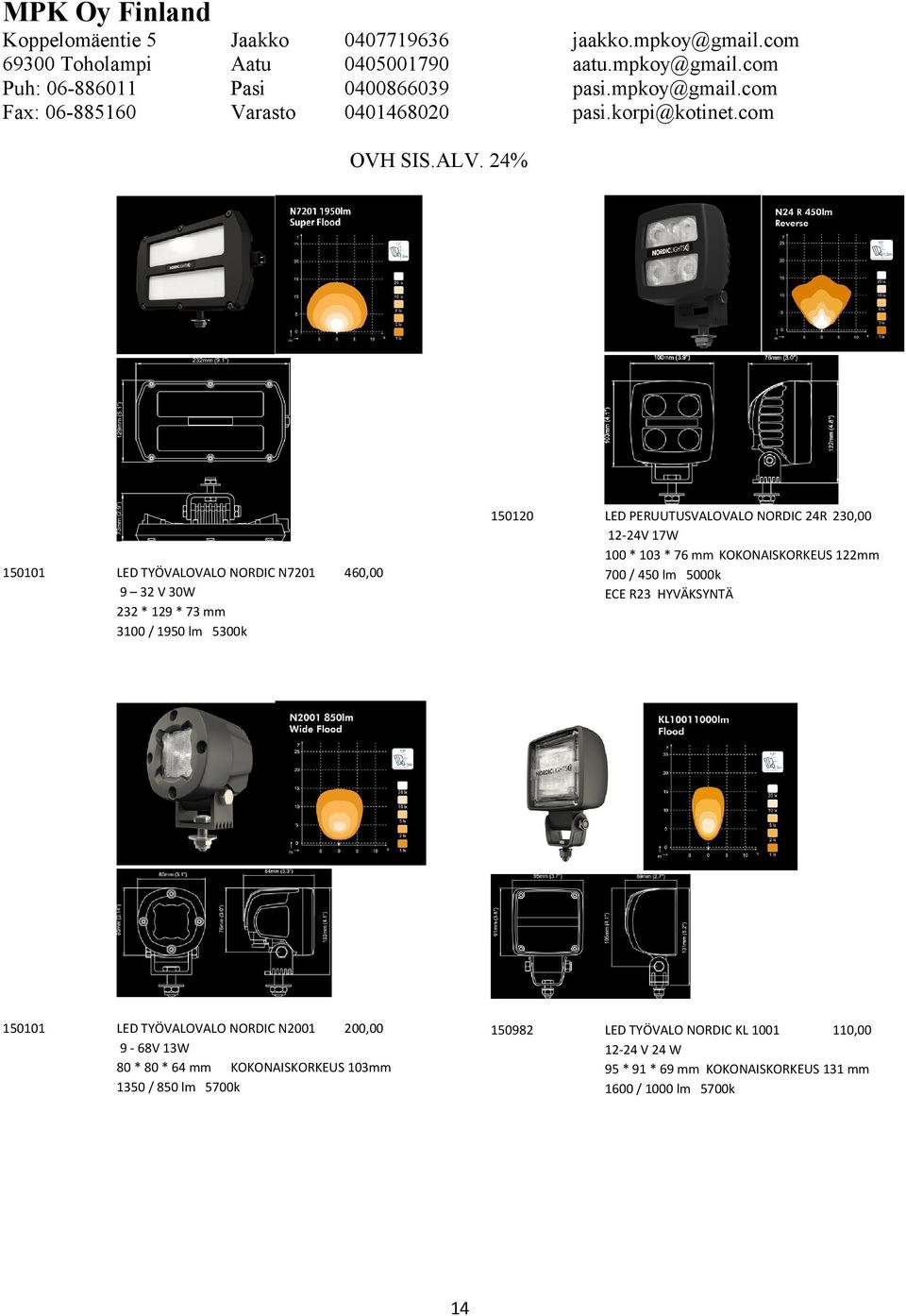 PERUUTUSVALOVALO NORDIC 24R 230,00 12-24V 17W 100 * 103 * 76 mm KOKONAISKORKEUS 122mm 700 / 450 lm 5000k ECE R23