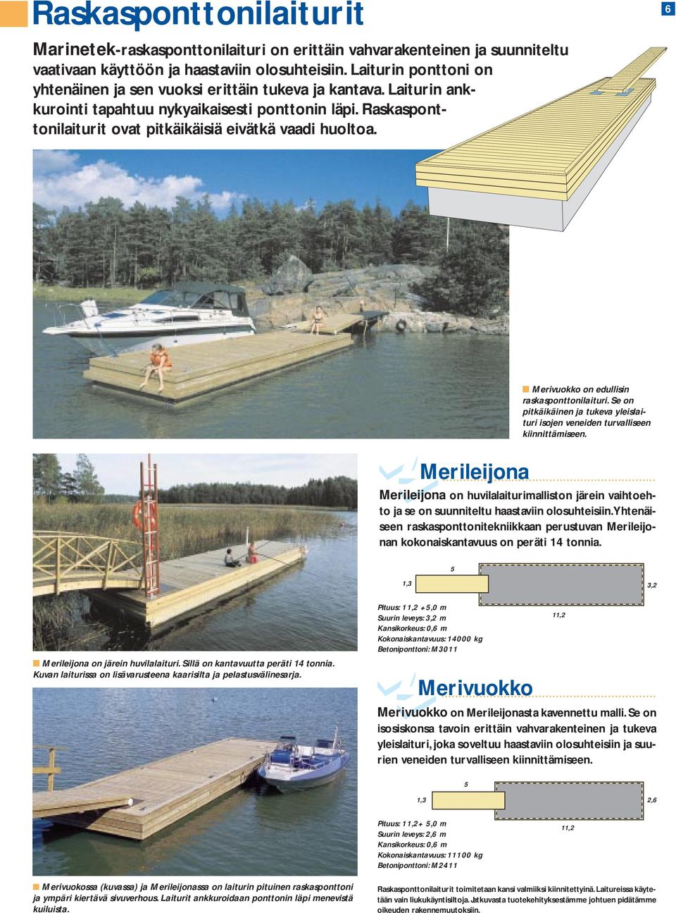 6 Merivuokko on edullisin raskasponttonilaituri. Se on pitkäikäinen ja tukeva yleislaituri isojen veneiden turvalliseen kiinnittämiseen. Merileijona.