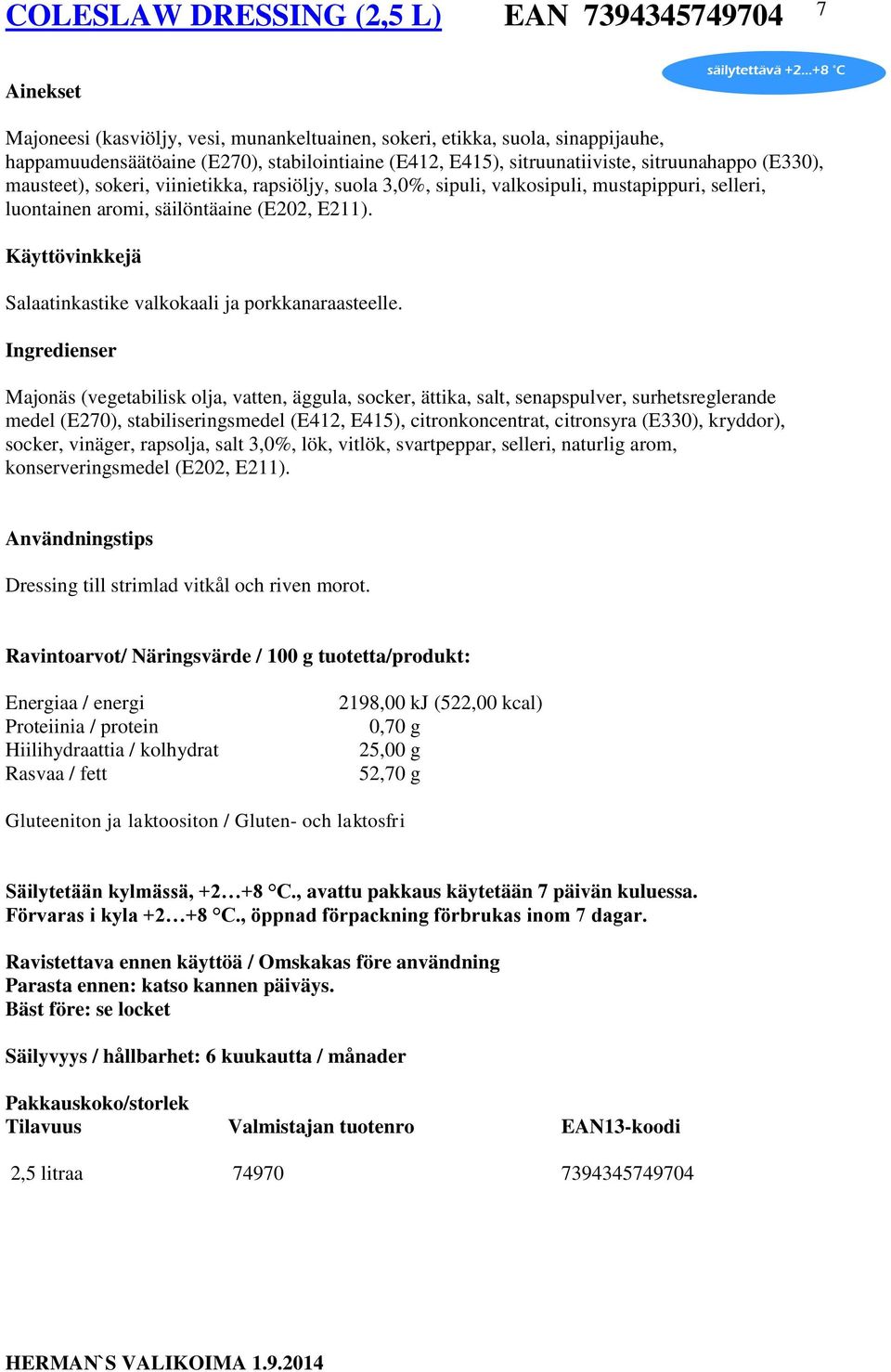 Salaatinkastike valkokaali ja porkkanaraasteelle.