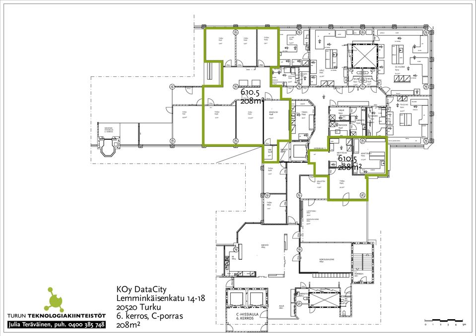 VAR 6944 9,5m² tiskik allasp tiskik kuivk vaunut rst-tasot kohdep KEM.JÄTE 6945 3m² kynnys 50 mm vedpuhdl TISKIH.