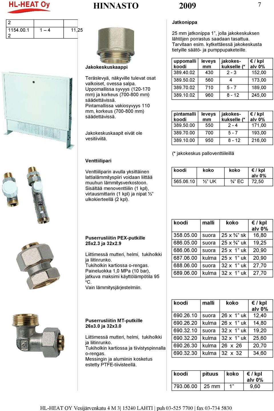 Pintamallissa vakiosyvyys 110, korkeus (700-800 ) säädettävissä. Jakokeskuskaapit eivät ole vesitiiviitä.