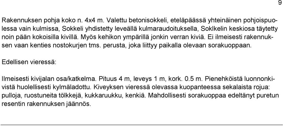 kivillä. Myös kehikon ympärillä jonkin verran kiviä. Ei ilmeisesti rakennuksen vaan kenties nostokurjen tms. perusta, joka liittyy paikalla olevaan sorakuoppaan.