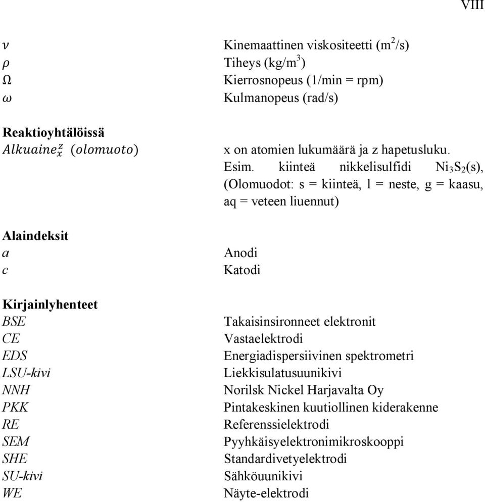 kiinteä nikkelisulfidi Ni 3 S 2 (s), (Olomuodot: s = kiinteä, l = neste, g = kaasu, aq = veteen liuennut) Anodi Katodi Takaisinsironneet elektronit Vastaelektrodi