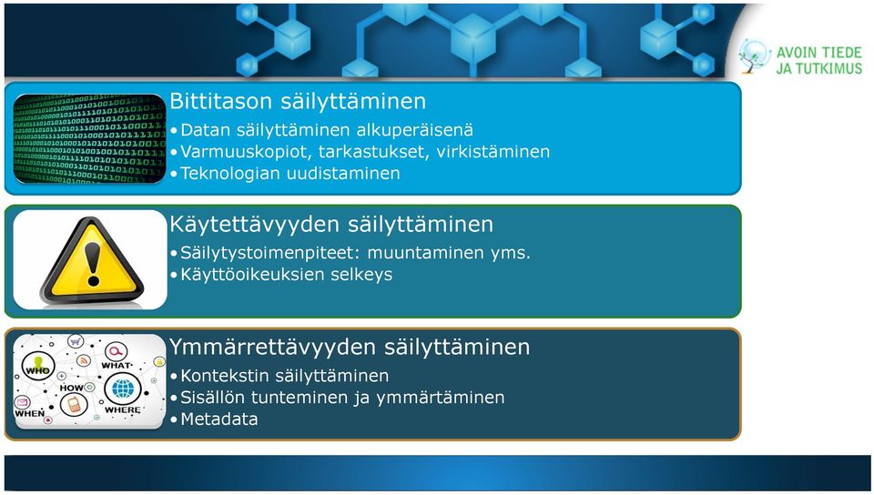 säilyttäminen Säilytystoimenpiteet: muuntaminen yms.