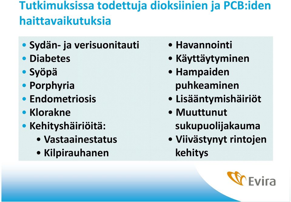 Kehityshäiriöitä: Vastaainestatus Kilpirauhanen Havannointi Käyttäytyminen