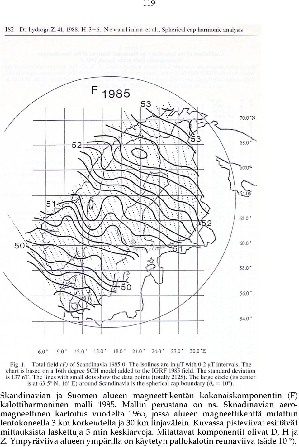 Sknadinavian aeromagneettinen kartoitus vuodelta 1965, jossa alueen magneettikenttä mitattiin lentokoneella 3 km