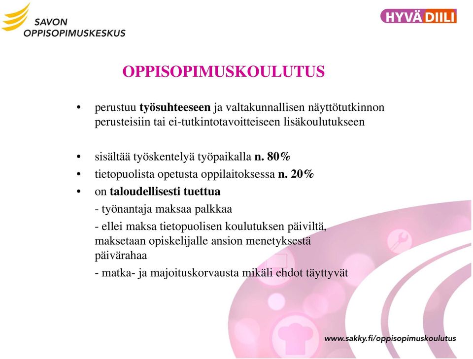 80% tietopuolista opetusta oppilaitoksessa n.