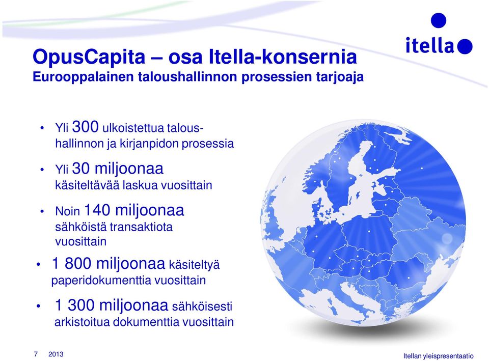 vuosittain Noin 140 miljoonaa sähköistä transaktiota vuosittain 1 800 miljoonaa käsiteltyä