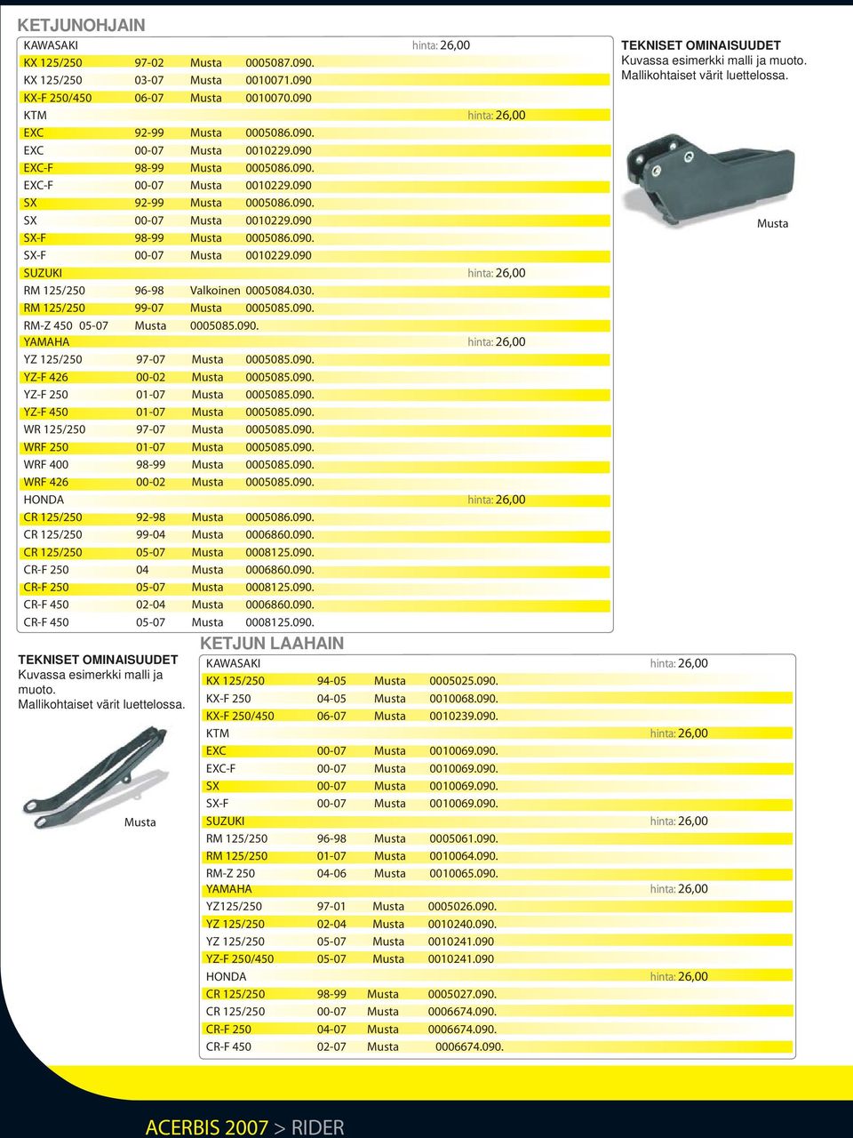 030. RM 125/250 99-07 0005085.090. RM-Z 450 05-07 0005085.090. YAMAHA hinta: 26,00 YZ 125/250 97-07 0005085.090. YZ-F 426 00-02 0005085.090. YZ-F 250 01-07 0005085.090. YZ-F 450 01-07 0005085.090. WR 125/250 97-07 0005085.