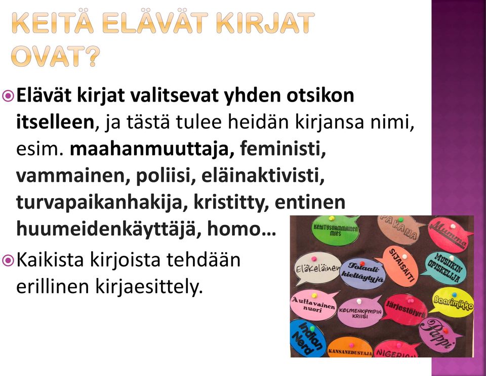 maahanmuuttaja, feministi, vammainen, poliisi, eläinaktivisti,