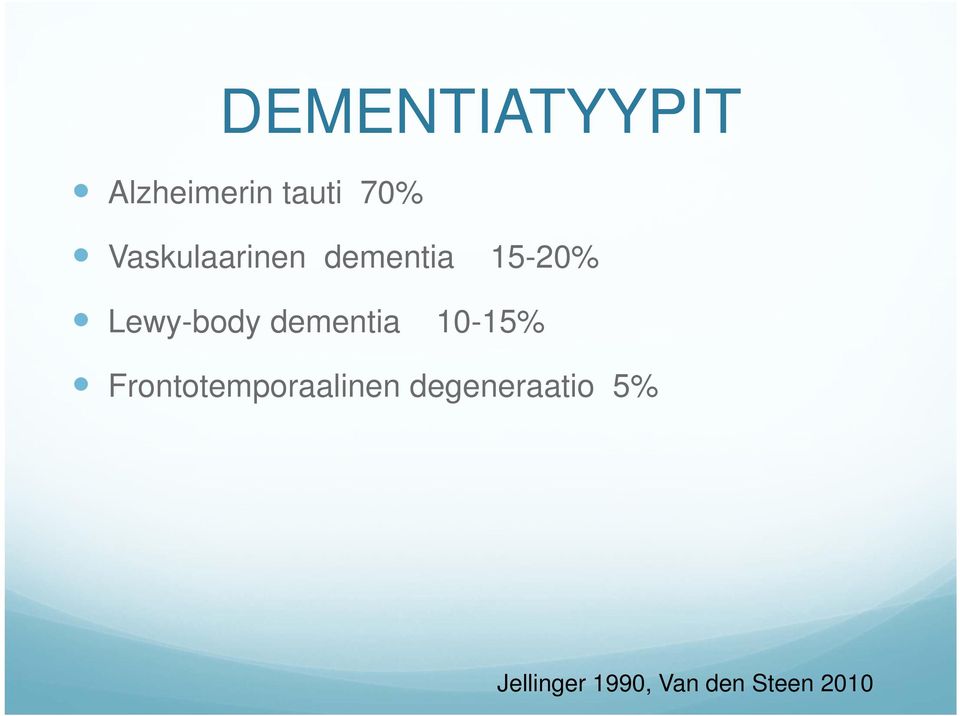 dementia 10-15% Frontotemporaalinen
