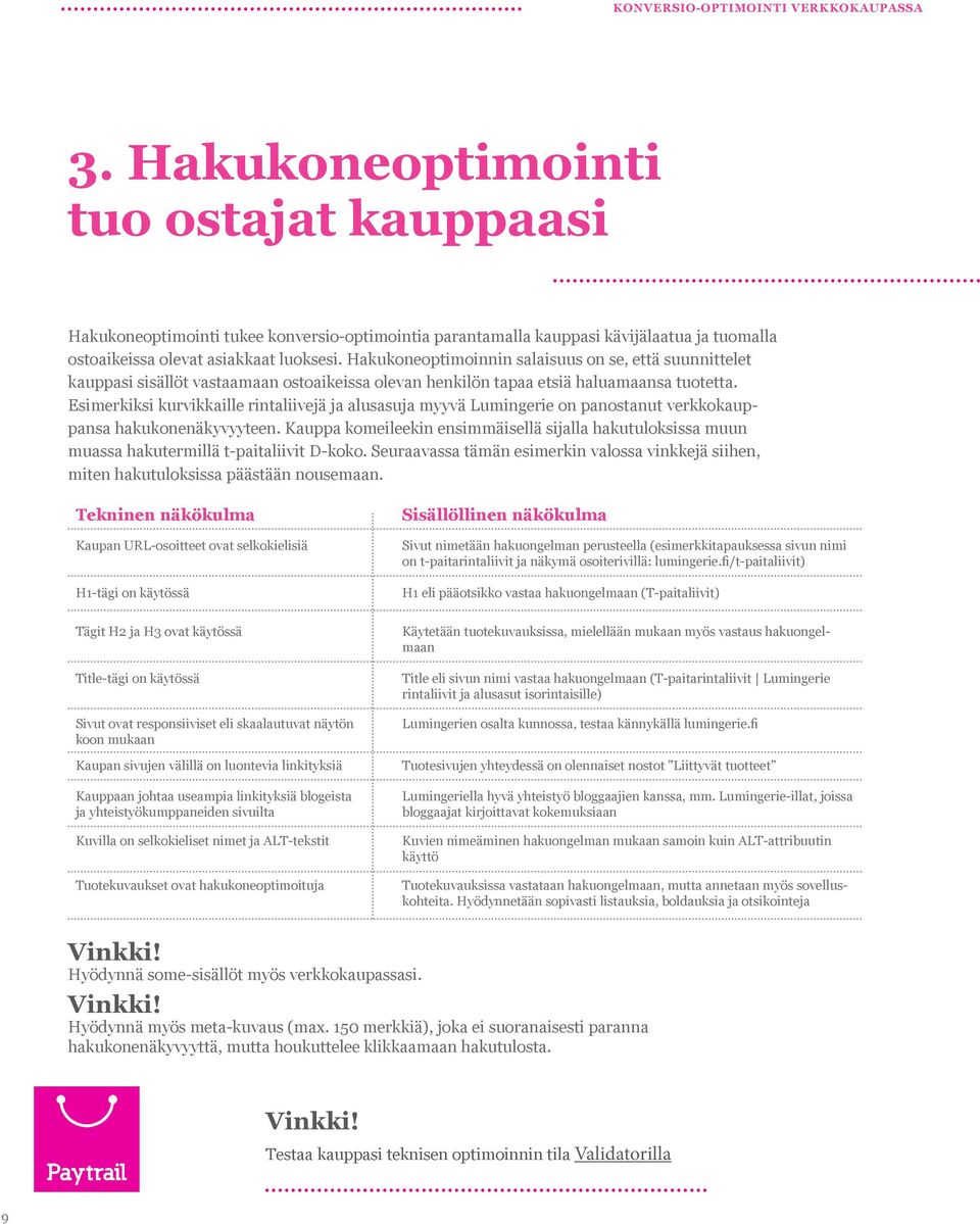 Esimerkiksi kurvikkaille rintaliivejä ja alusasuja myyvä Lumingerie on panostanut verkkokauppansa hakukonenäkyvyyteen.