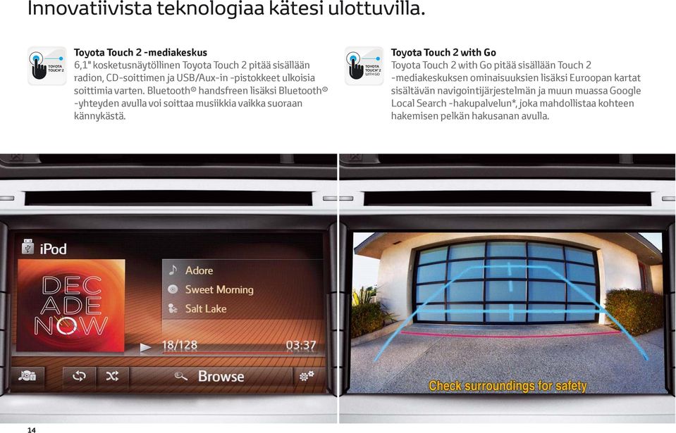 soittimia varten. Bluetooth handsfreen lisäksi Bluetooth -yhteyden avulla voi soittaa musiikkia vaikka suoraan kännykästä.