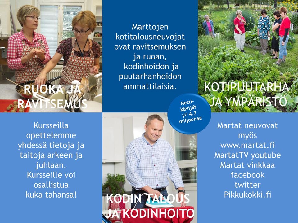 Marttojen kotitalousneuvojat ovat ravitsemuksen ja ruoan, kodinhoidon ja puutarhanhoidon