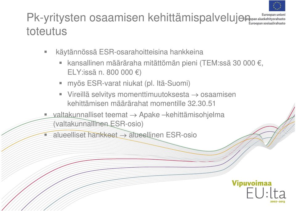 Itä-Suomi) Vireillä selvitys momenttimuutoksesta osaamisen kehittämisen määrärahat momentille 32.30.