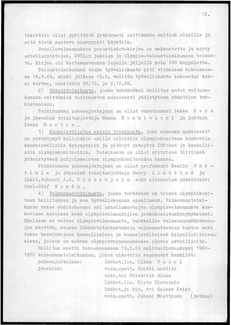 Taloustoimikunnan vanha työvaliokunta piti viimeisen kokouksensa 16.5.69,