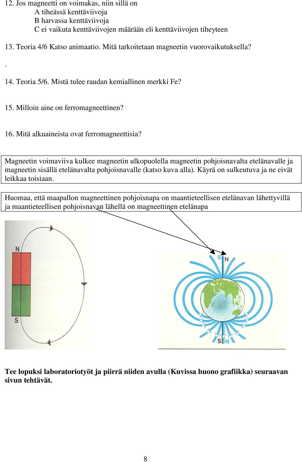 Magneetin voimaviiva kulkee magneetin ulkopuolella magneetin pohjoisnavalta etelänavalle ja magneetin sisällä etelänavalta pohjoisnavalle (katso kuva alla).