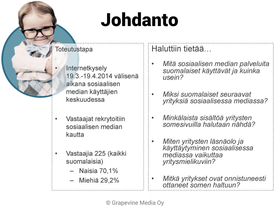 Naisia 70,1% Miehiä 29,2% Haluttiin tietää Mitä sosiaalisen median palveluita suomalaiset käyttävät ja kuinka usein?
