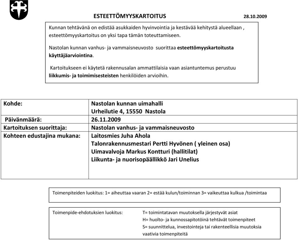 Kartoitukseen ei käytetä rakennusalan ammattilaisia vaan asiantuntemus perustuu liikkumis ja toimimisesteisten henkilöiden arvioihin.