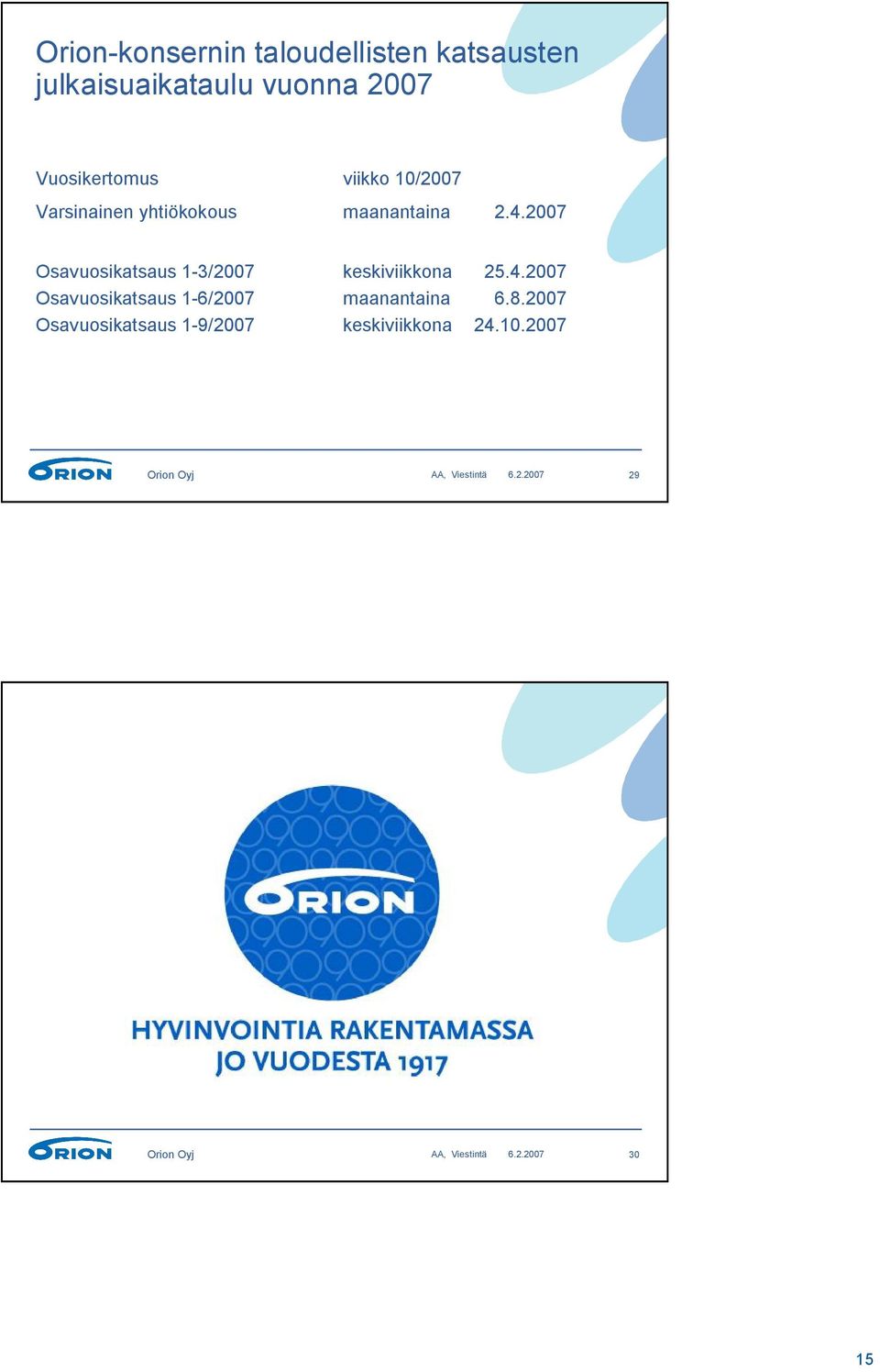 2007 Osavuosikatsaus 1-3/2007 keskiviikkona 25.4.