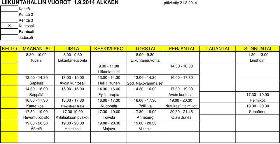 Näkövammaiset 14.30-16.00 15.00-16.00 14.30-16.00 14.30-16.00 17.30-19.00 Seppälä Fysioterapia Avoin kuntosali 17.30-19.00 16.00-17.30 16.00-17.30 16.00-17.30 16.00-17.30 19.00-20.