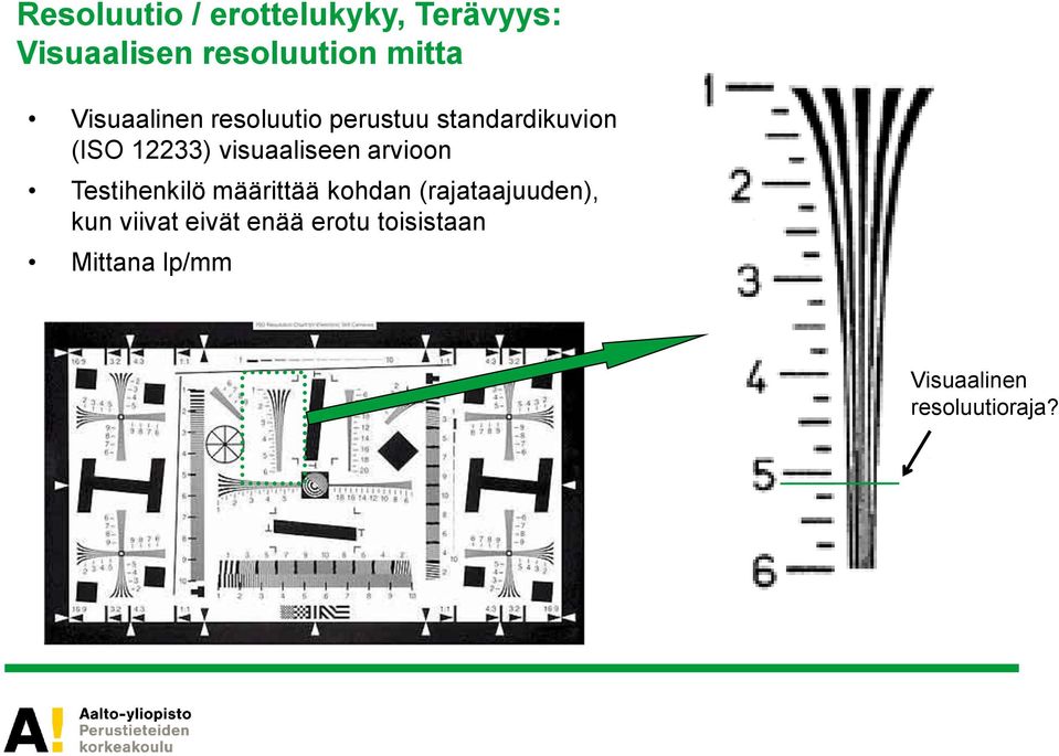 visuaaliseen arvioon Testihenkilö määrittää kohdan (rajataajuuden),