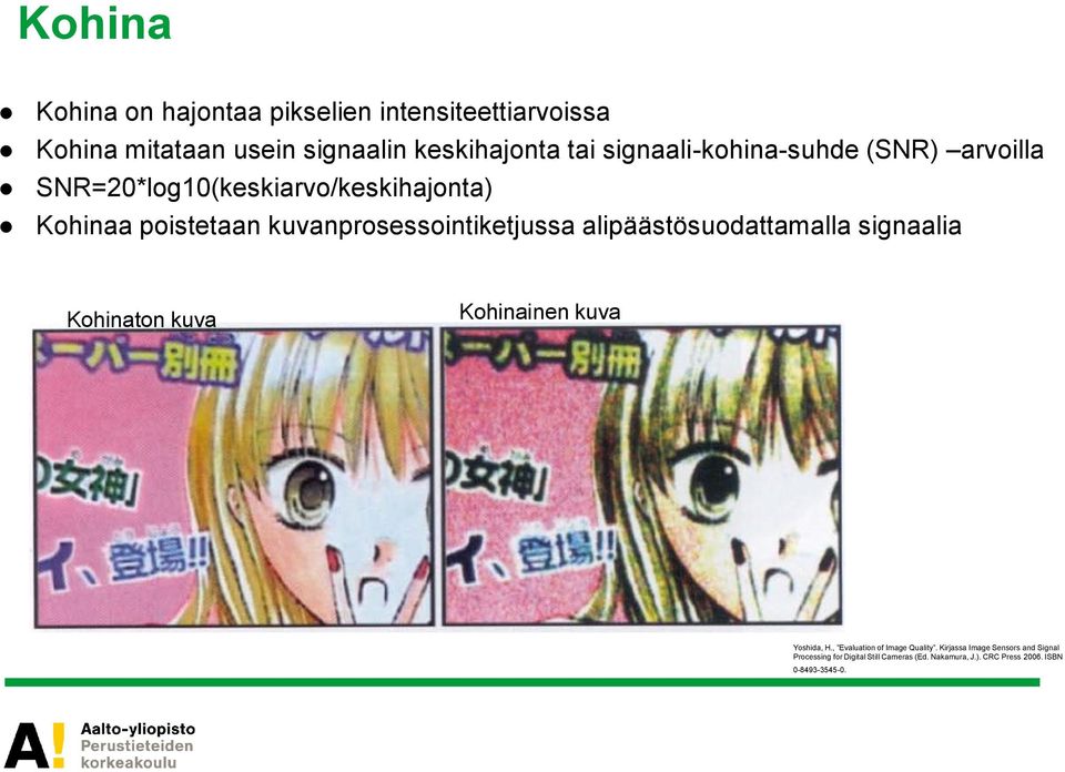 kuvanprosessointiketjussa alipäästösuodattamalla signaalia Kohinaton kuva Kohinainen kuva Yoshida, H.