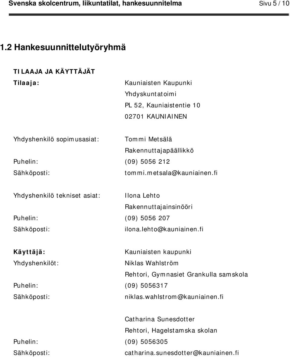 Rakennuttajapäällikkö Puhelin: (09) 5056 212 Sähköposti: tommi.metsala@kauniainen.