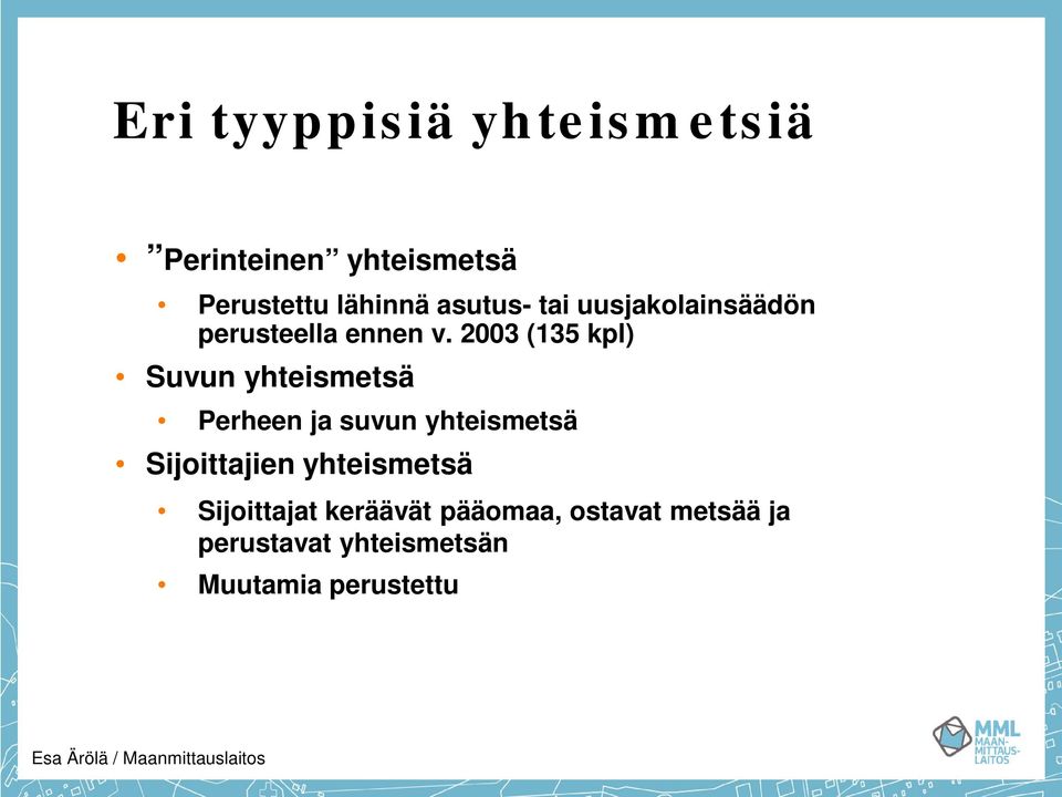 2003 (135 kpl) Suvun yhteismetsä Perheen ja suvun yhteismetsä Sijoittajien