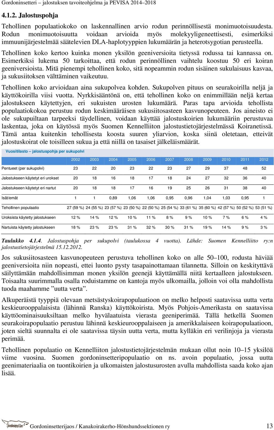 Tehollinen koko kertoo kuinka monen yksilön geeniversioita tietyssä rodussa tai kannassa on. Esimerkiksi lukema 50 tarkoittaa, että rodun perinnöllinen vaihtelu koostuu 50 eri koiran geeniversioista.