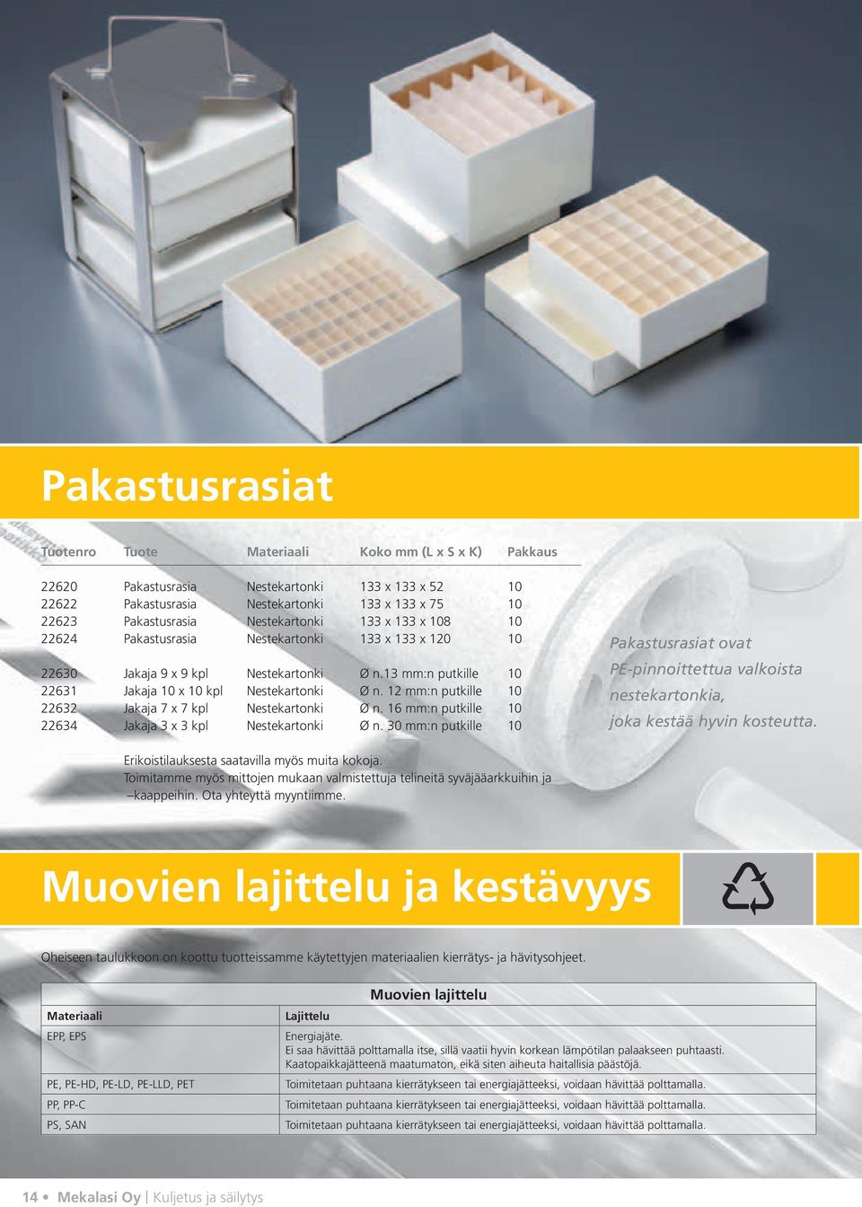 12 mm:n putkille 10 22632 Jakaja 7 x 7 kpl Nestekartonki Ø n. 16 mm:n putkille 10 22634 Jakaja 3 x 3 kpl Nestekartonki Ø n.